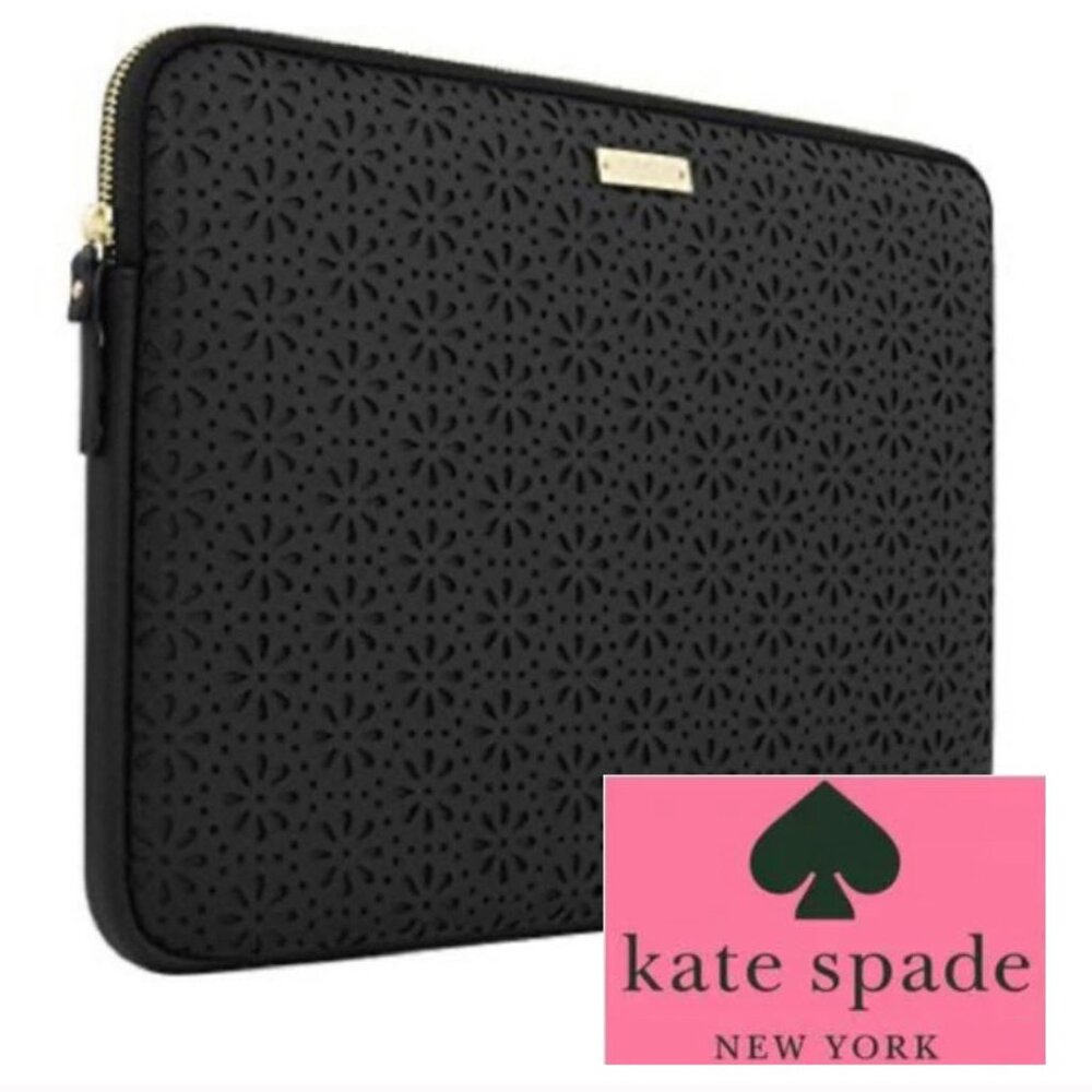 Kate Spade Black Floral Perforated Laptop Tablet 13" Sleeve Zip Case